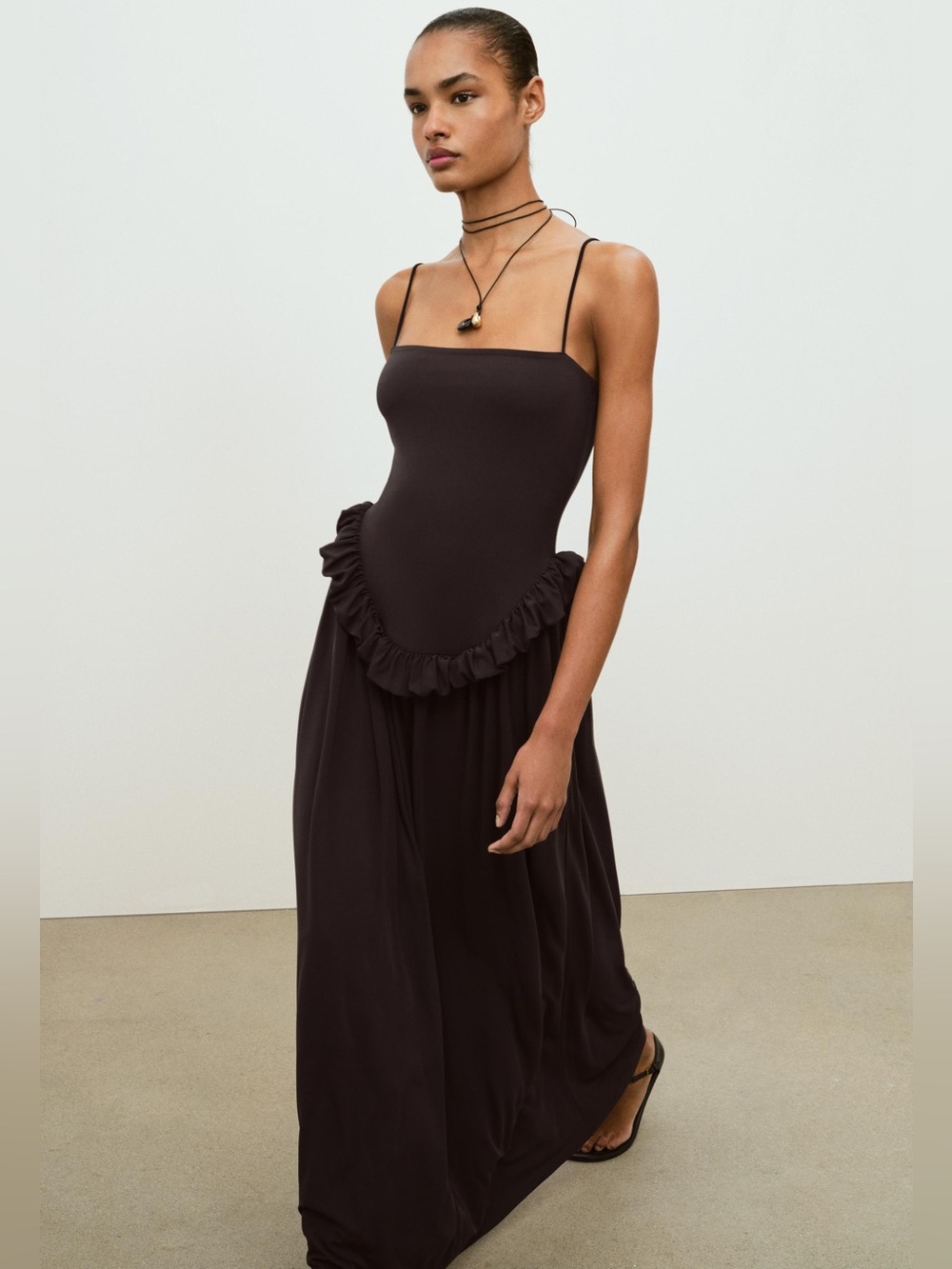 Zara Black Peplum Waist Maxi Dress
